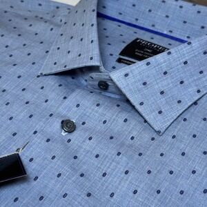 NWT Proper Shirtings Men's Blue Print Button Down Dress Shirt Contemporary Fit